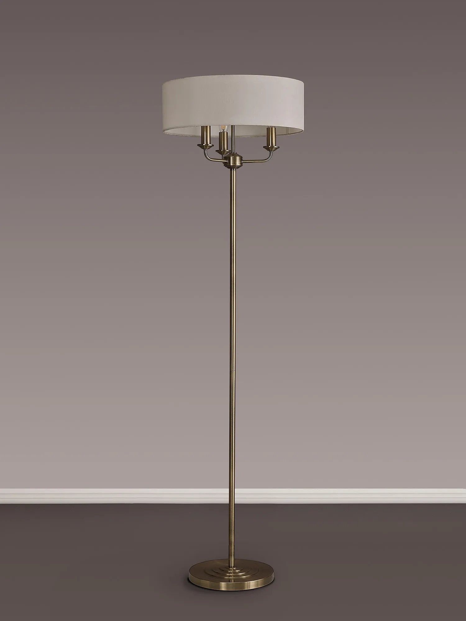 Banyan 45cm 3 Light Floor Lamp Antique Brass, White DK0901  Deco Banyan AB WH